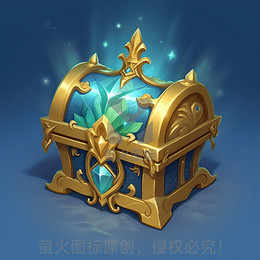 金色边框的神秘宝箱，中间镶嵌着蓝宝石