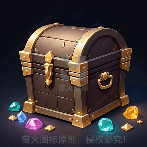 金边木质宝箱旁散落多彩宝石