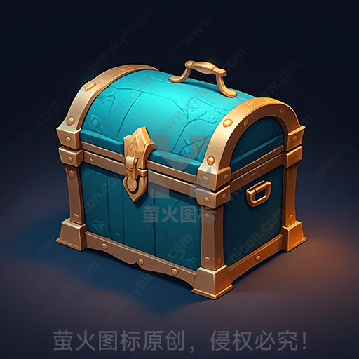 绘制的蓝色宝箱，金属边框和锁扣