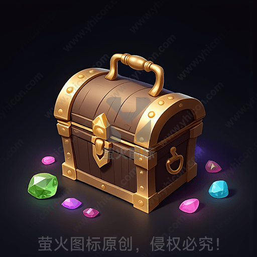 木质金属宝箱和多彩宝石