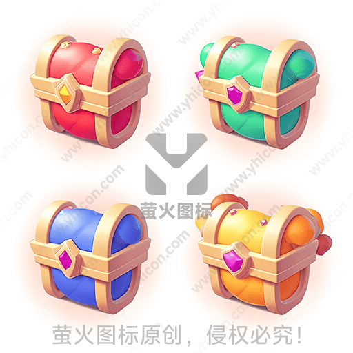 四个颜色不同的卡通风格宝石戒指