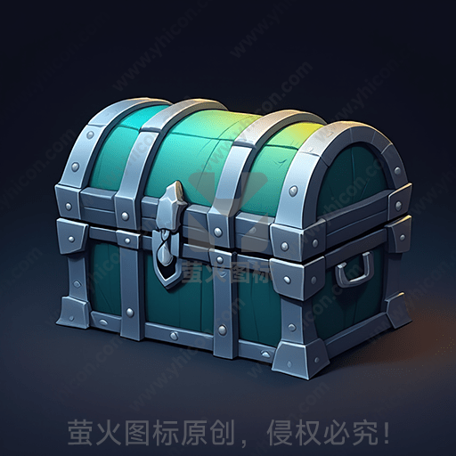 一只绿色和蓝色的卡通风格宝箱