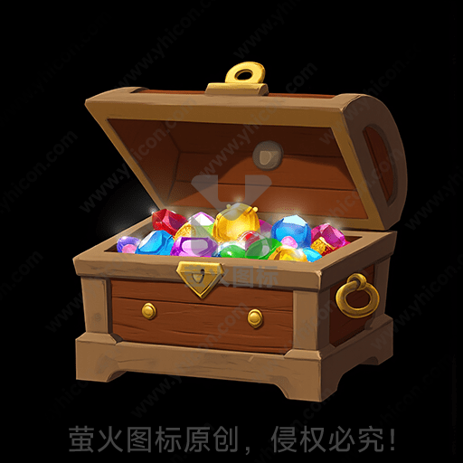 开启的宝箱内满载彩色宝石
