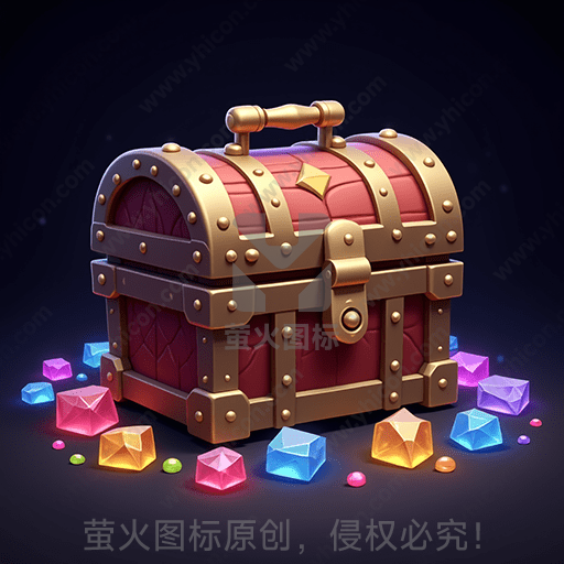宝箱周围散落多彩宝石