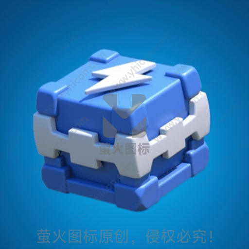 蓝色方块形结构，上有白色闪电图案