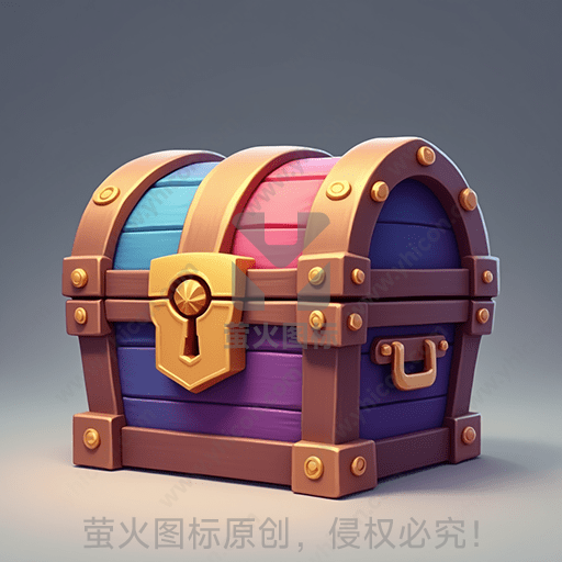 彩色条纹木质宝箱，上锁