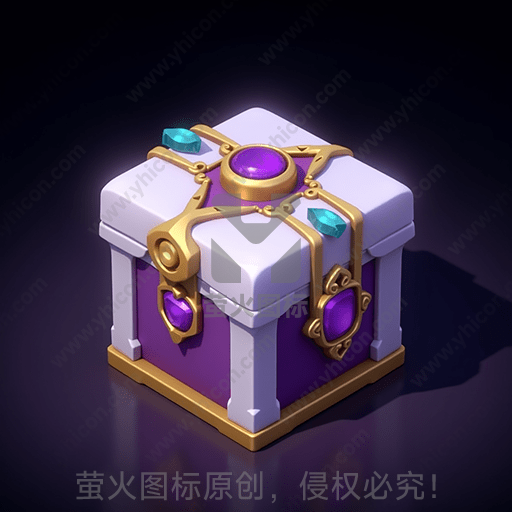 紫色宝石点缀的白色神秘宝箱