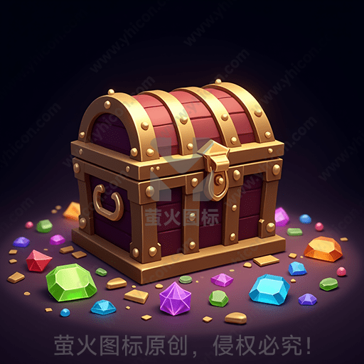 古老的宝箱，周围散落彩色宝石