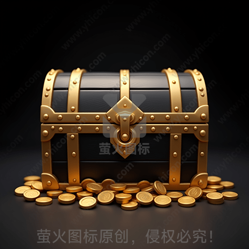 金色边框的黑色宝箱，旁散落金币