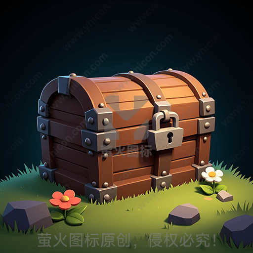 一只上锁的大宝箱置于草地上