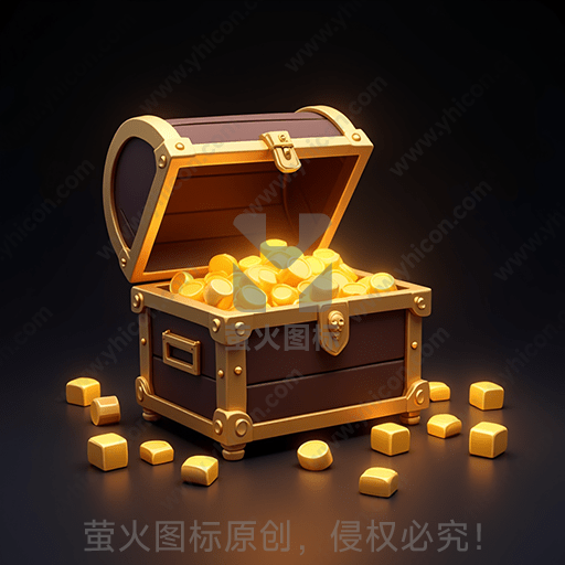 金色宝箱里堆满金币，周围散落金块