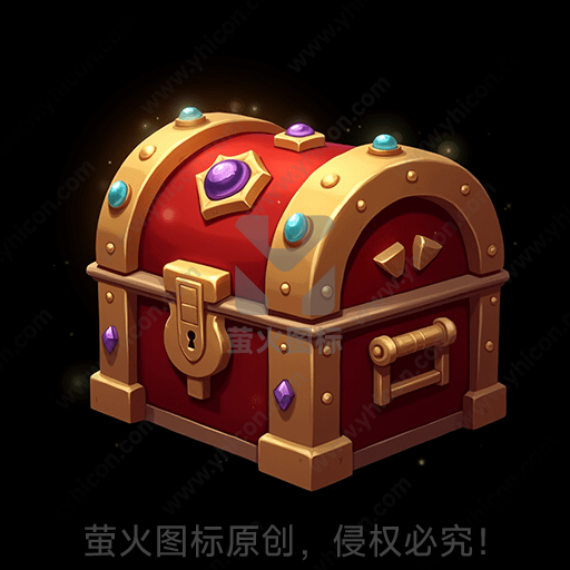 镶嵌宝石的红色木制宝箱