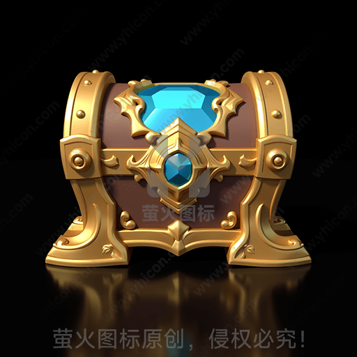 金色宝箱，蓝宝石镶嵌，光泽反射