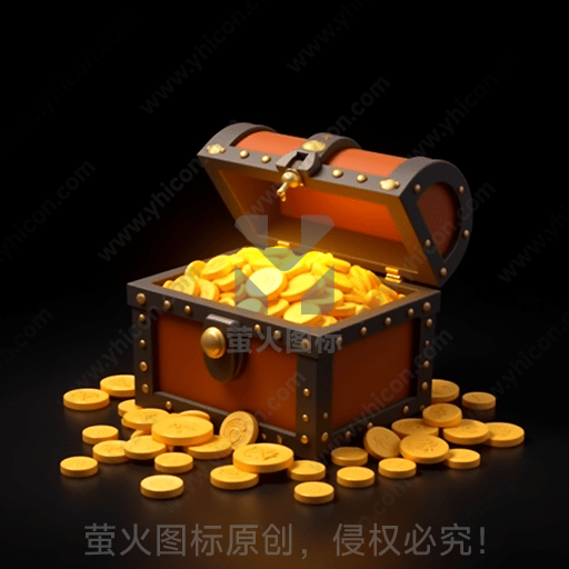 木质和金属边框的宝箱中满是金币