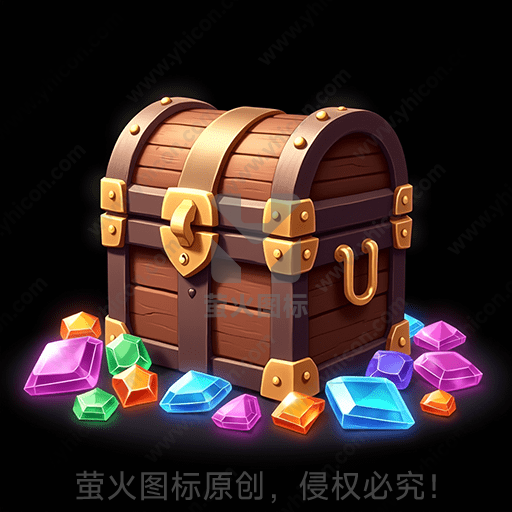 一只木质宝箱围绕着彩色宝石
