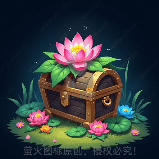 荷花盛开在旧式宝箱上，环境幽暗