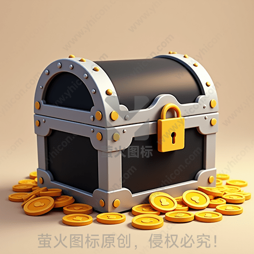 一个锁着的金属宝箱，周围散落金币
