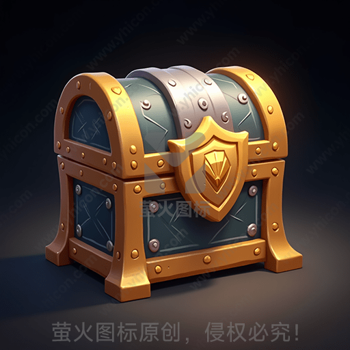 蓝色和金色的古典宝箱，带盾牌标志