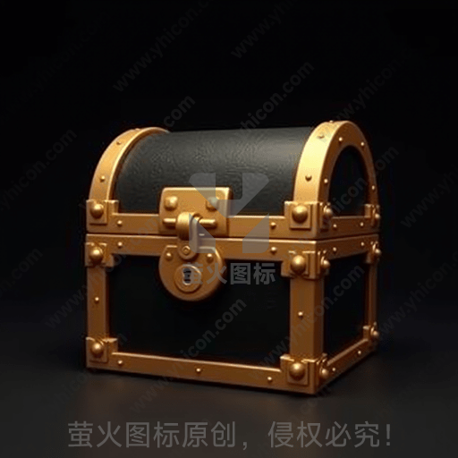 渲染图，黑色金属质感的宝箱