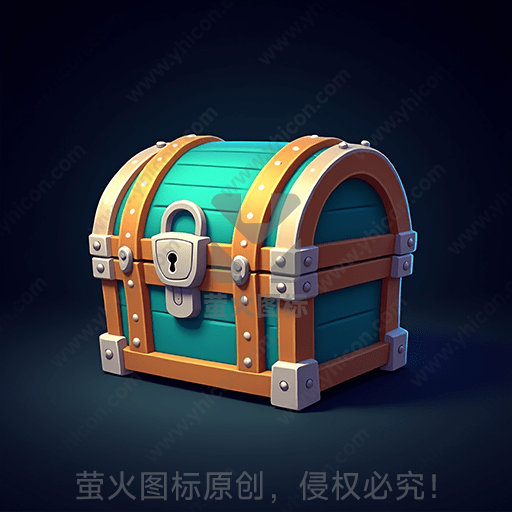 一只蓝色带锁的卡通风格宝箱