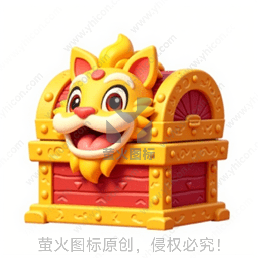 金色的狮子头像嵌在红色宝箱上
