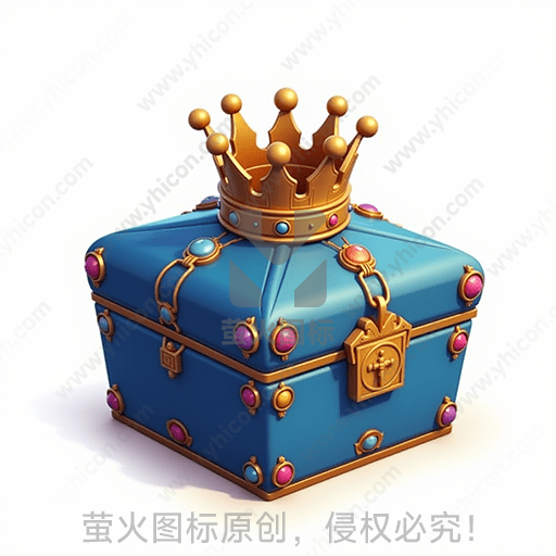 蓝色的珠宝箱顶戴金色王冠