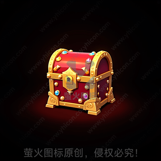 红色带宝石的古老宝箱