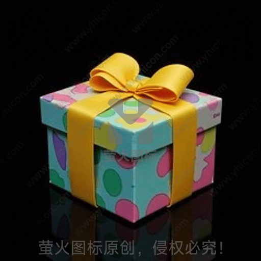有彩色圆点的礼盒，顶部有黄色丝带