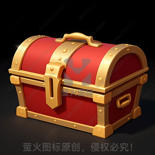 经典红色木质宝箱，金属装饰