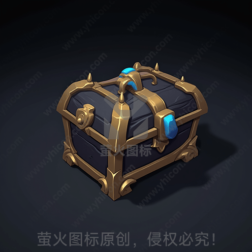 一只带有金色边框的深色宝箱