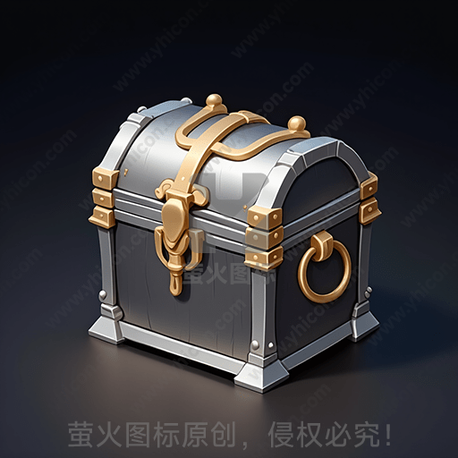 一只带金属装饰的灰色宝箱