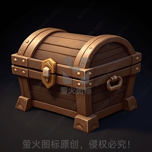 木质质感的古老宝箱，金属扣环