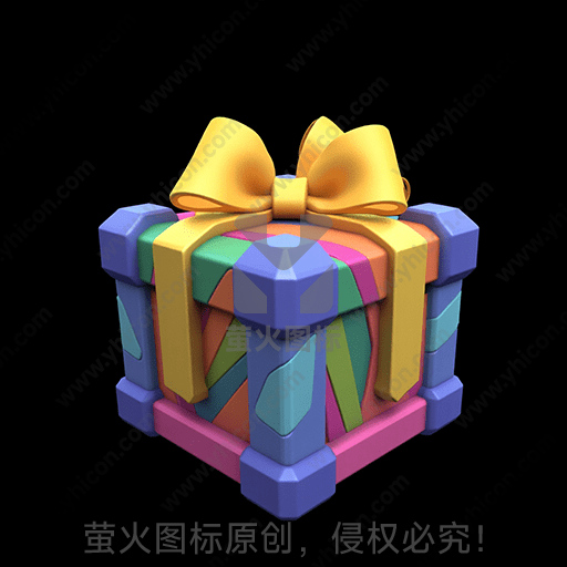 彩色条纹礼物盒，顶部有黄色蝴蝶结