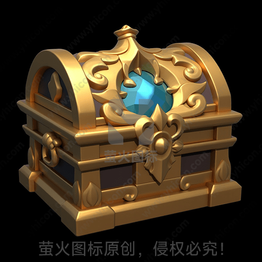 金色的古董宝箱，中央镶有蓝宝石