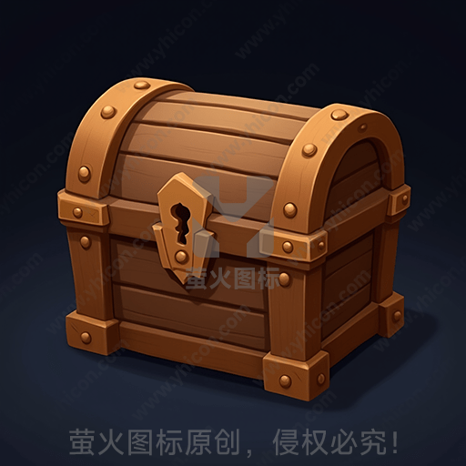 棕色木质宝箱，金属锁扣，背景暗色