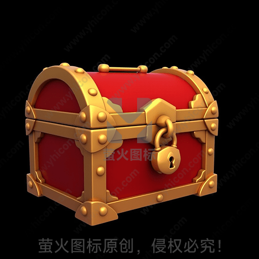 红色与金色的古老宝箱，带锁