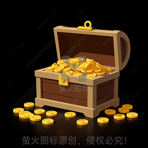 木质宝箱内装满金币，背景黑暗