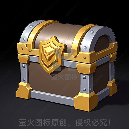 精美的3D宝箱，金色装饰，黑色背景