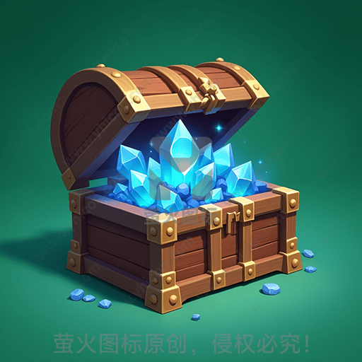 木质宝箱中闪耀碧蓝水晶