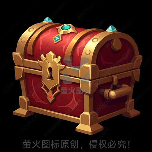 红色带宝石的古代宝箱