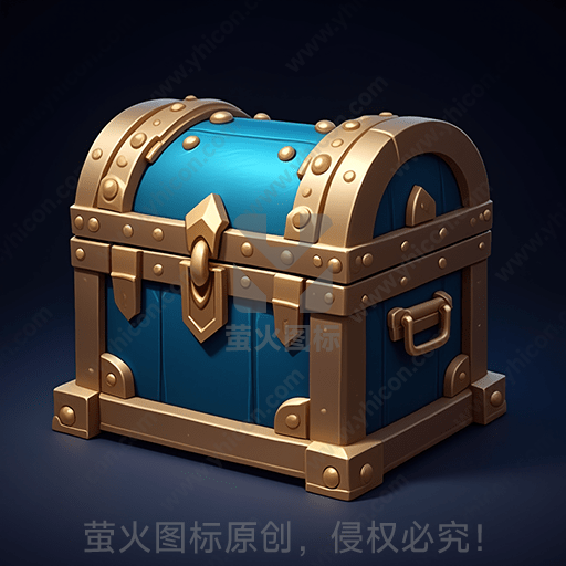 蓝色藏宝箱，金属扣环和锁