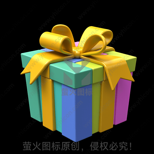 彩色条纹的礼物盒，配有黄色蝴蝶结