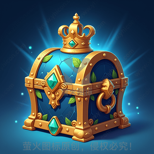 蓝色的宝箱，装饰金边和绿宝石