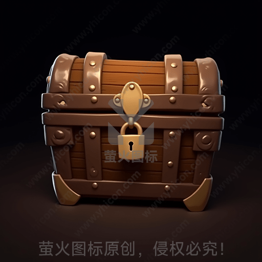 三维渲染，老式木质宝箱，带锁