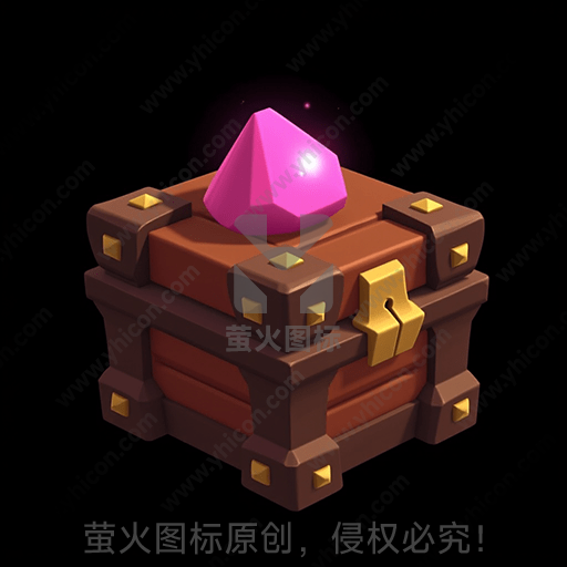 棕色木箱上镶有粉红色宝石