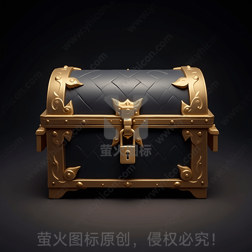 黑色皮面，金色金属边框的古老宝箱