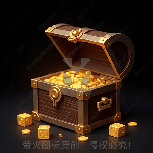 一只装满金币的木质宝箱