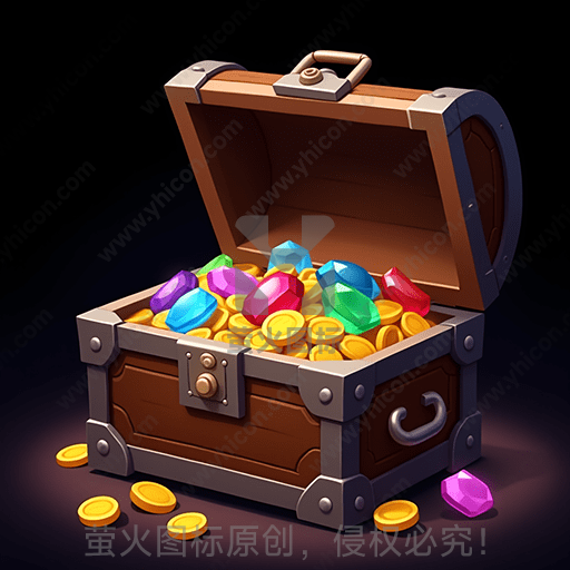 装满金币和彩色宝石的宝箱