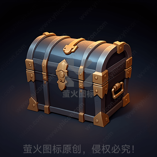 幽暗背景中的深灰色金属宝箱