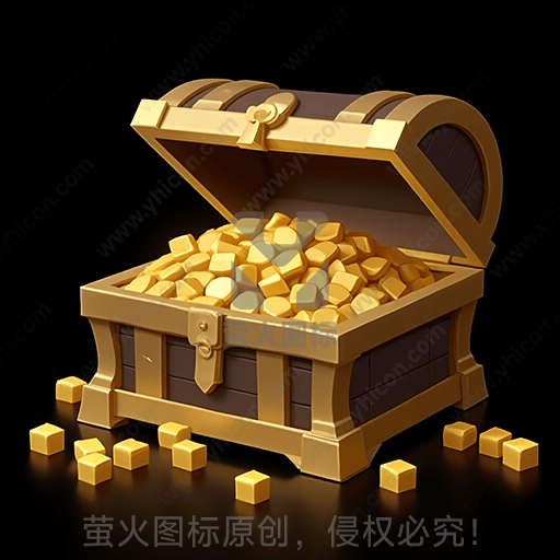 金色的宝箱内装满金币，背景为黑色